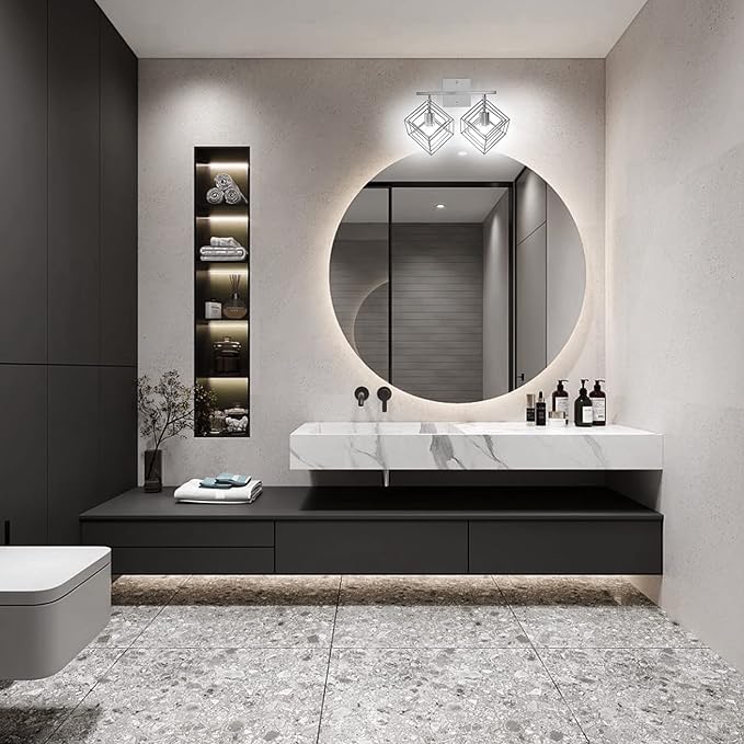 Bathroom Vanity Light with 2 Bulbs Bathroom Light Fixtures Over Mirror with 2 Rotatable Cube Shades Modern Wall Mounted Silver Brushed Nickle