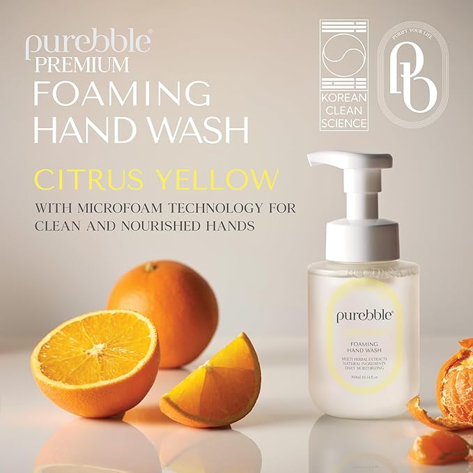 Citrus Yellow Foaming Hand Wash with Hyaluronic Acid, Lemon Scent | Gentle, Hydrating, Luxurious Formula | For Kitchen and Bathroom | Cruelty Free Sulfate Free | 10.14 fl oz