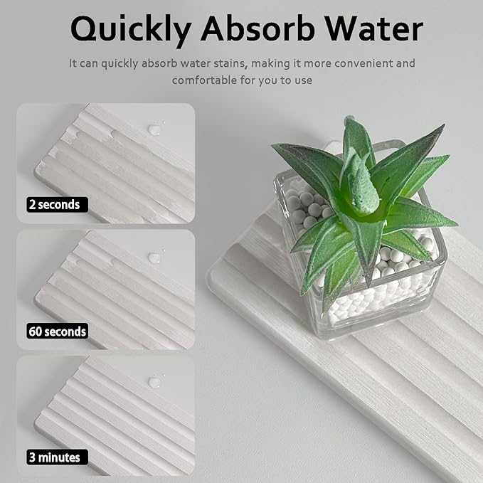 2 PCS Water Absorbing Stone Trays for Bathroom Sink & Kitchen Counter, Fast-Drying Diatomite Sink Caddy, Vanity Tray, Hand Soap Holder with Anti-Skid Feet (White, 7.9" x 4"/20 x 10cm)