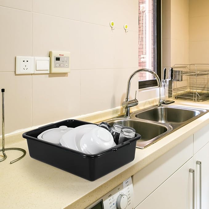 12-pack 13 Liters Plastic Bus Tubs, Commercial Bus Tray Box Wash Basin Tub, Black Dish Washing Pans