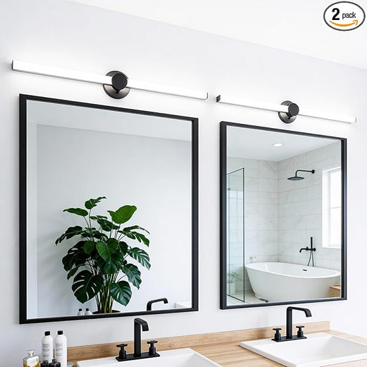 Bathroom Lighting Fixtures Over Mirror: 40 Inch Rotatable Bathroom Vanity Light ETL Listed - Modern Black Vanity Lighting Fixtures 5700K Cool White 3700LM 45W IP44 - LED Vanity Light Dimmable(2 Pack)