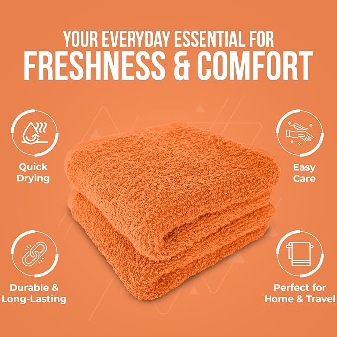 DAN RIVER 24 Pack Wash Cloths for Showering [12x12] - 100% Cotton Washcloths Premium Quality Flannel Face Cloths for Bathroom, Highly Absorbent and Soft Feel Wash Clothes, Orange