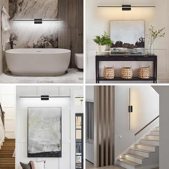 48 Inch LED Bathroom Vanity Light (3000K/4000K/6000K, Dimmable), Black Modern Bathroom Light Fixture Over Mirror, Vanity Light Bar with Angle Adjustable