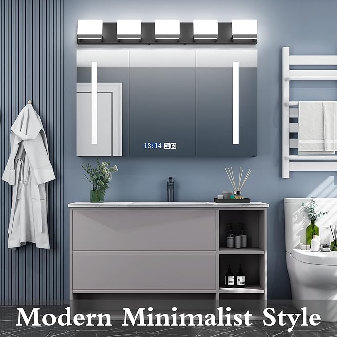 Tipace 5 Lights Modern Black Vanity Light Up and Down Black LED Vanity Light Fixtures Bathroom Wall Light Over Mirror 6000K