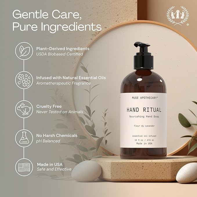 Muse Apothecary Hand Ritual - Aromatic and Nourishing Hand Soap, Infused with Natural Aromatherapy Essential Oils - USDA Certified Biobased - 16 oz, Rosemary Mint + Hemp