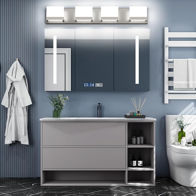 Tipace 4 Lights LED Modern Vanity Light Brushed Nickel Bathroom Lighting Fixture Up and Down Bathroom Wall Light Over Mirror(White Light 6000K)