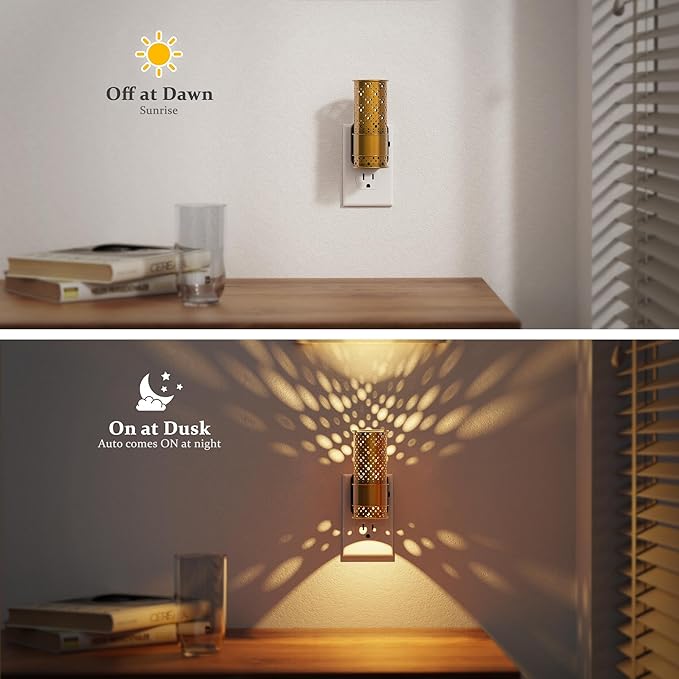 JandCase Night Lights Plug into Wall, Aesthetic Nightlight with Metal Shade, 3000K Warm White 0-100LM Adjustable Brightness, Dusk to Dawn Sensor Plug in Night Light for Bathroom Hallway Bedroom