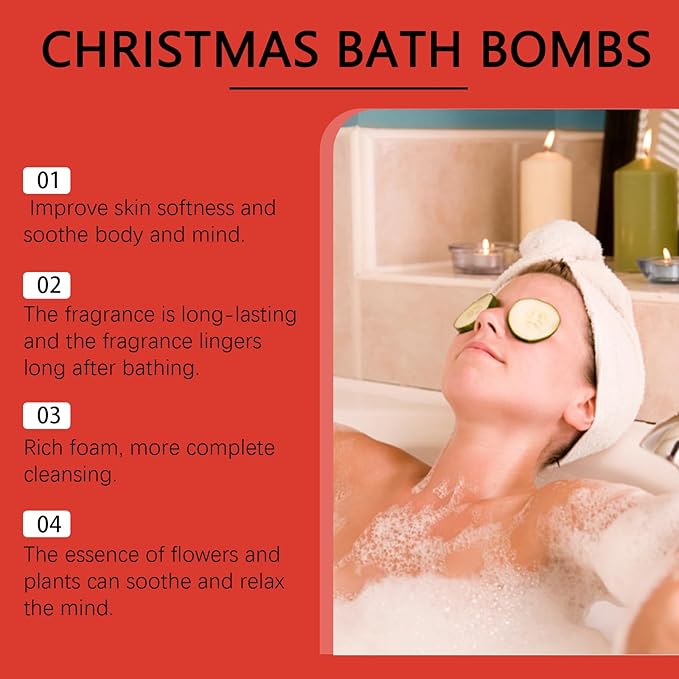 Christmas Bath Bombs Set - 6 Pack with Sea Salt & Long-Lasting Floral Fragrance, Rich Bubbles for Moisturizing & Deep Relaxation, Perfect Holiday Gift