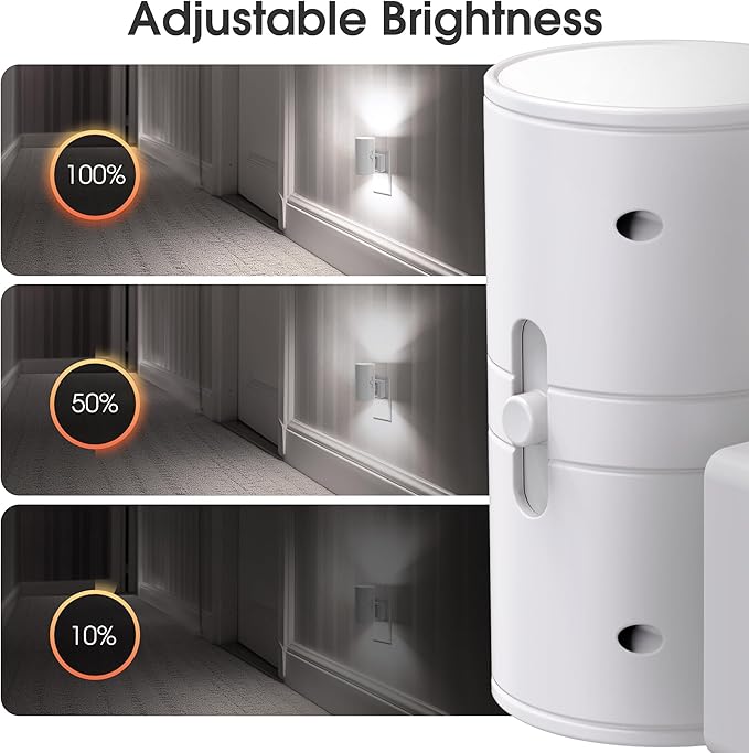 Briignite Night Lights Plug into Wall, Modern LED Night Light Plug in, Dusk to Dawn Sensor, 5000K Daylight, 0-100LM Adjustable Brightness, Dimmable NightLight for Hallway, Bedroom, Stairway, 2 Pack