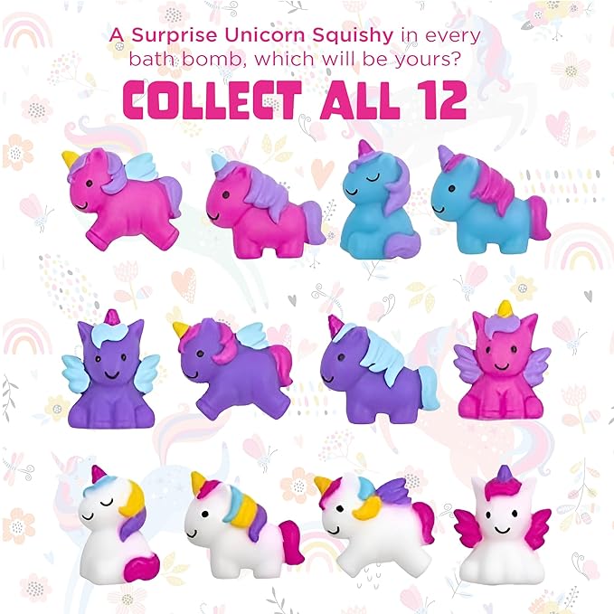 Unicorn Bath Bomb for Girls with Surprise Squishy Toys Inside by Two Sister - Large Bubble Bombs for Kids - Moisturizes Dry Sensitive Skin, Releases Color, Scent, Bubbles - Ideal Gift by Two Sisters