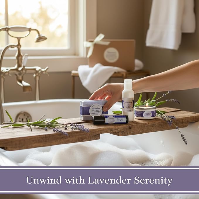 Victoria's Lavender Gift Set - Handmade Soap, Hand & Body Lotion, Lip Balm, Body Candle Luxury Lavender Products, Ideal Pamper Gifts for Women & Spa Gift - Made in the USA Lavender Set