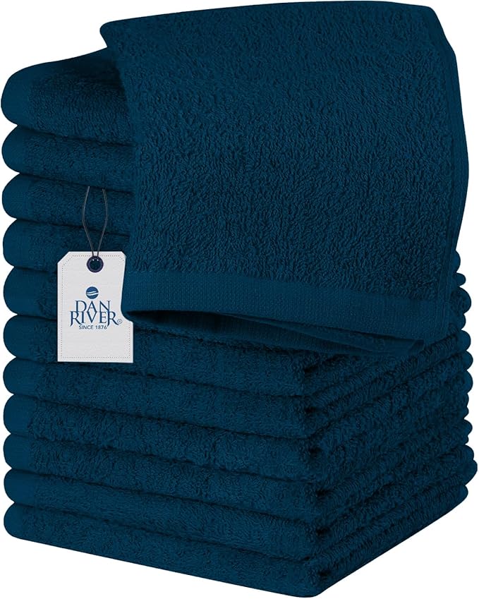 DAN RIVER 12 Pack Wash Cloths for Showering [12x12] - 100% Cotton Washcloths Premium Quality Flannel Face Cloths for Bathroom, Highly Absorbent and Soft Feel Wash Clothes, Opal Blue