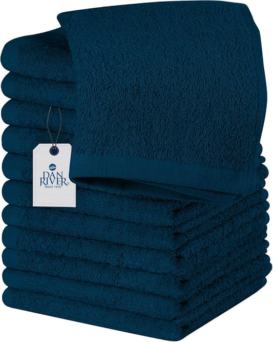 DAN RIVER 12 Pack Wash Cloths for Showering [12x12] - 100% Cotton Washcloths Premium Quality Flannel Face Cloths for Bathroom, Highly Absorbent and Soft Feel Wash Clothes, Opal Blue