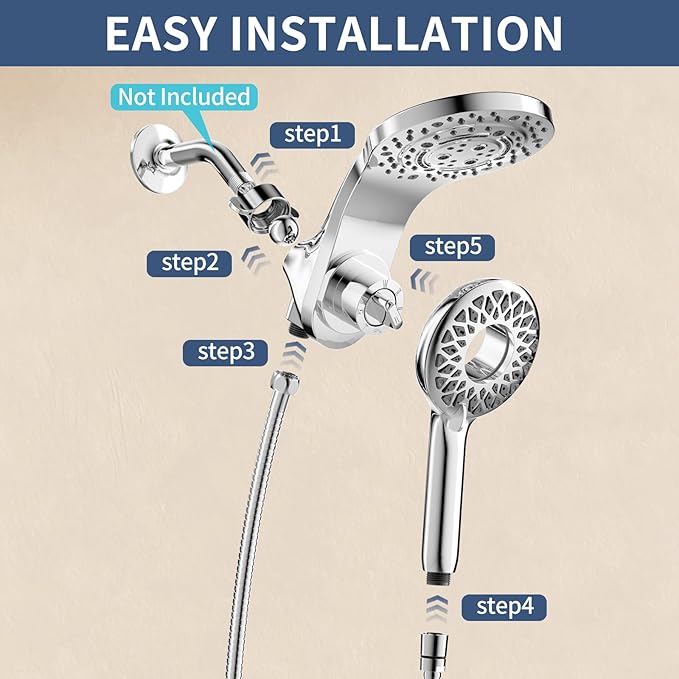 KAIYING Magnetic Rain Shower Head with Handheld Spray Combo, High Pressure Magnetix Dual Shower Head with 9 Spray Modes, Bathroom Big Modern Waterfall Showerhead with 5 Settings (Chrome)