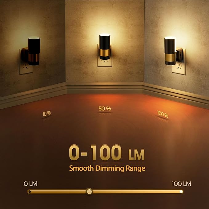 Briignite Night Lights Plug into Wall, 2 Pack Dimmable LED Night Light, Dusk to Dawn Sensor, 360° Rotation, 3000K Soft White 0-100LM Nightlights Plug in for Kids, Bedroom Hallway