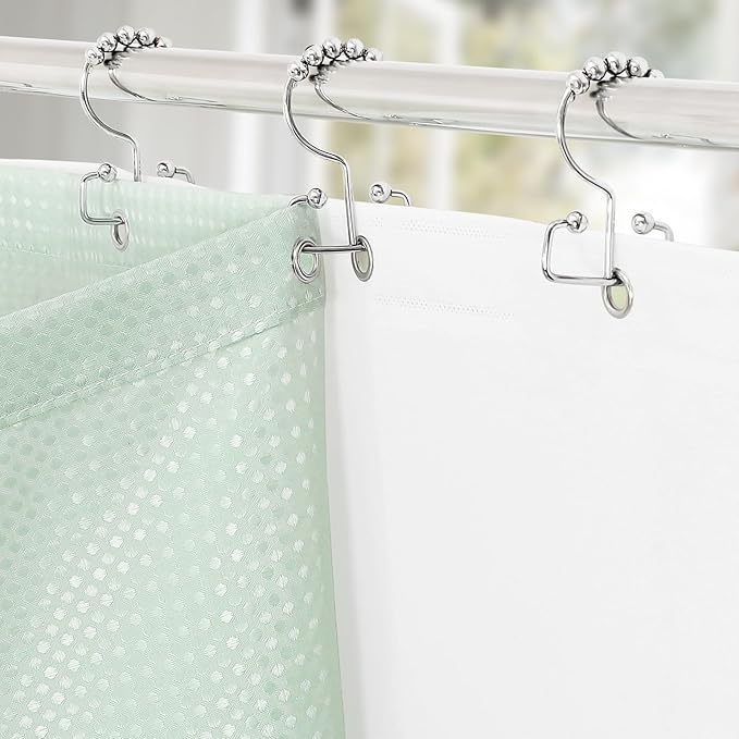 3 in 1 Stall Half Size Mint Green Shower Curtain Set-36 W x 72 H, Modern Waffle Waterproof Fabric and PEVA Liner Set with Stainless Steel Hooks