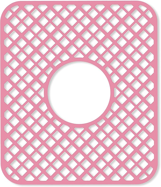 2 Pack Silicone Sink Protector for Kitchen Sink, Lozenge Pattern 13 x 11 inches Sink Grid Mat Silicone Protectors, Center Drain, Pink