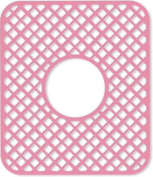 2 Pack Silicone Sink Protector for Kitchen Sink, Lozenge Pattern 13 x 11 inches Sink Grid Mat Silicone Protectors, Center Drain, Pink