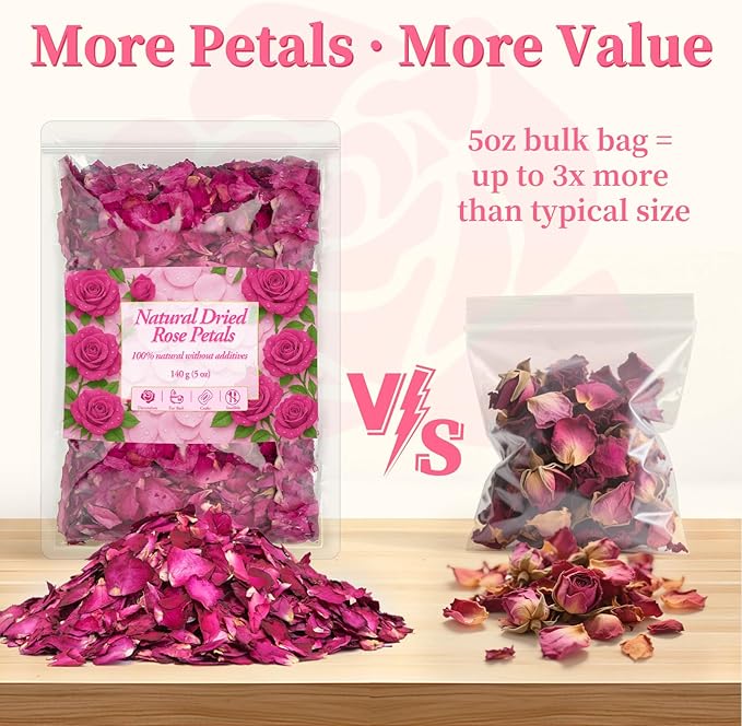 Dried Rose Petals Bulk 5oz – Natural Red Flower Petals for Bath, Candle, Soap Making, Wedding Decor – Real Rose Petals for Romantic DIY Crafts, Confetti, Spa Use, Valentine’s Day Gift