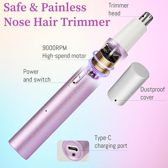 2025 Rechargeable Nose & Ear Hair Trimmer, Dual-Edge Blade Electric Clipper for Women Men, Facial & Eyebrow Hair Removal Tool, Powerful Motor, Painless, Easy to Clean (Multicolor)