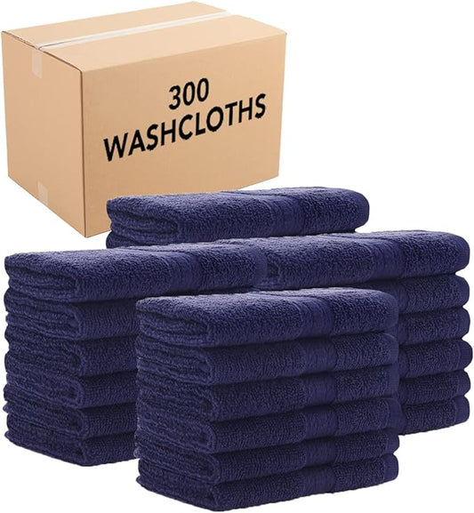 Arkwright True Color Solid Wash Cloths - Soft 100% Cotton Bulk Washcloths 300 Pack - Lightweight 475 GSM, Absorbent & Quick Dry for Face and Body, 12 x 12 in, Navy