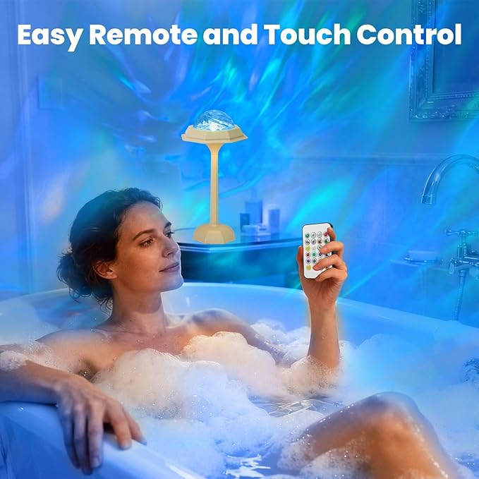 Spa-Like Shower Lamp Waterproof Bathroom Lamp Ocean Wave Projector Light with 16 Colors Changing Rechargeable Remote Control & Touch Northern Lights Projector,Cordless Light for Inside Shower