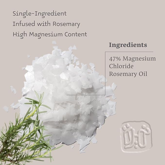 Dead Sea Magnesium Flake Bath Soak - 100% Pure Magnesium Chloride Flakes w/Rosemary Infused Essential Oil (8.82 oz Pouch)