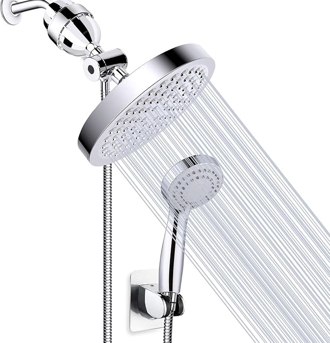 Taiker Filtered Shower Head, High Pressure Rainfall Shower Head/Handheld Shower Filter Combo, Luxury Modern Chrome Plated with 60'' Hose Anti-leak with Holder (Silver)