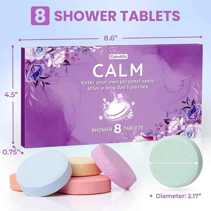Shower Steamers 8 Pack Set Shower Bombs Tablets in Purple Box with 8 Fragrances with Shea Butter for Self-Care & Relaxation, Idea for Women and Men