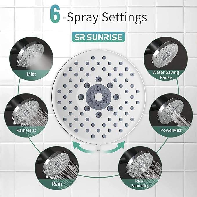 SR SUN RISE Filtered Shower Head with Filters- High Pressure Rain Shower Head,with 20-Stage shower Filter,6 Spray Modes for Hard Water Softener, Remove Chlorine & Heavy Metals (Chrome,5.5 Inch Round)