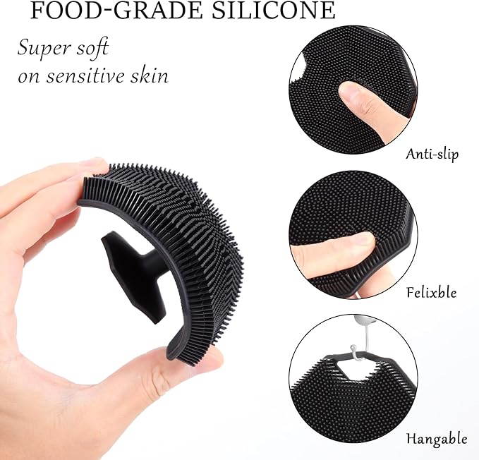 2Pack Silicone Body Scrubber, Qewro Body Buffer Exfoliating Brush with Silicone Loofah, Scalp Exfoliator Hair Shampoo Skin Cleaning Brush, Bath & Body Brushes for Men Women use in Shower (2Pack)