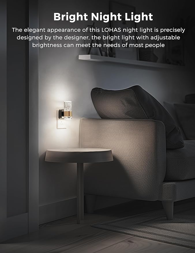 Night Lights Plug into Wall, White Light LED NighLight with Adjustable Brightness, Plug in Night Light with Auto Light Sensor, Wall Sconce-Style Design Night Light for Bathroom,Hallway, 2 Pack