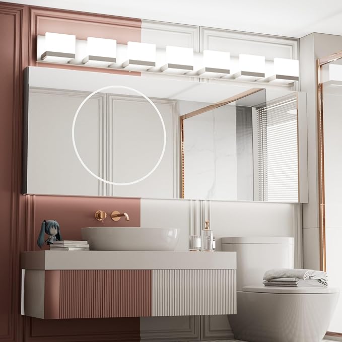 Tipace 7 Lights LED Modern Vanity Light Brushed Nickel Bathroom Lighting Fixture Up and Down Bathroom Wall Light Over Mirror(White Light 6000K)