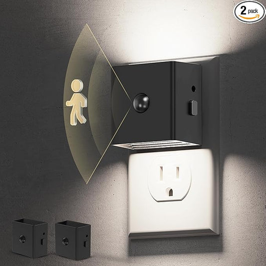 L LOHAS LED Motion Sensor Night Light, [2-Pack] Motion Activated Night Light, Motion Sensor and Dusk to Dawn Sensor, Brightness Adjustable, 5000K Daylight White Nightlight for Bathroom Hallway Kitchen