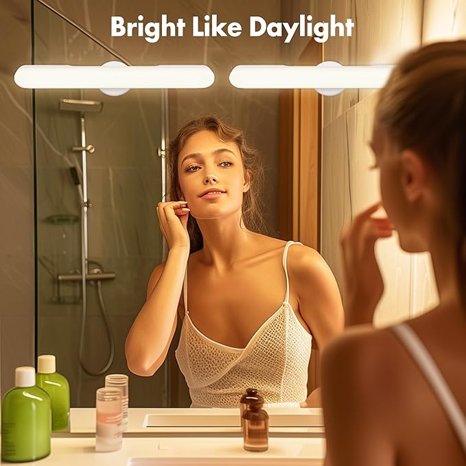 Set of 2 Wireless Vanity Makeup Lights for Mirror, Rechargeable LED Stick On Light Bar for Bathroom Mirror with 3 CCT&Dimmable, Elegant Cordless Lighting Chritsmas Holiday Gifts for Women