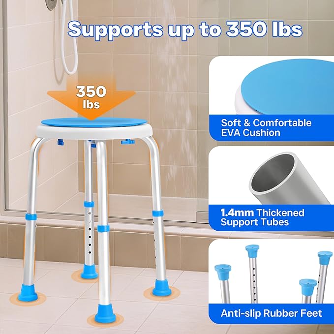 360° Swivel Shower Seat, FSA/HSA Eligible, 6-Height Adjustable Bath Stool with Non-Slip Seat & Rubber Tips, Easy Assembly, Ideal for Seniors, Handicap, Pregnant – 350 lbs Capacity