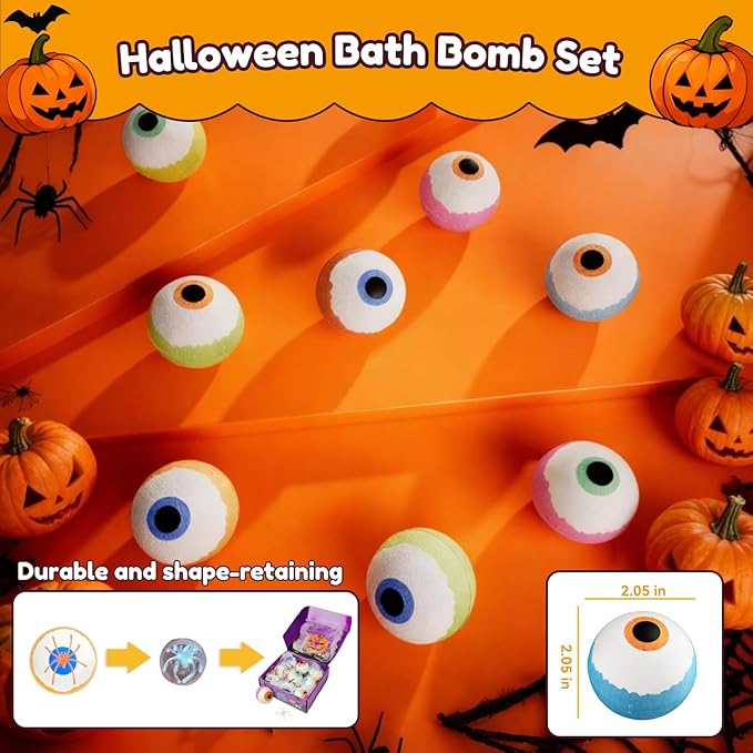 Halloween Bath Bombs for Kids Gifts: 9 Pcs Eyeball Bath Bomb with Toys Inside Surprise Spider Light up Bath Toy Spooky Basket Stuffers for Kid Boys Girls Ages 3+ Bubble Fall Shower Steamers Bathroom