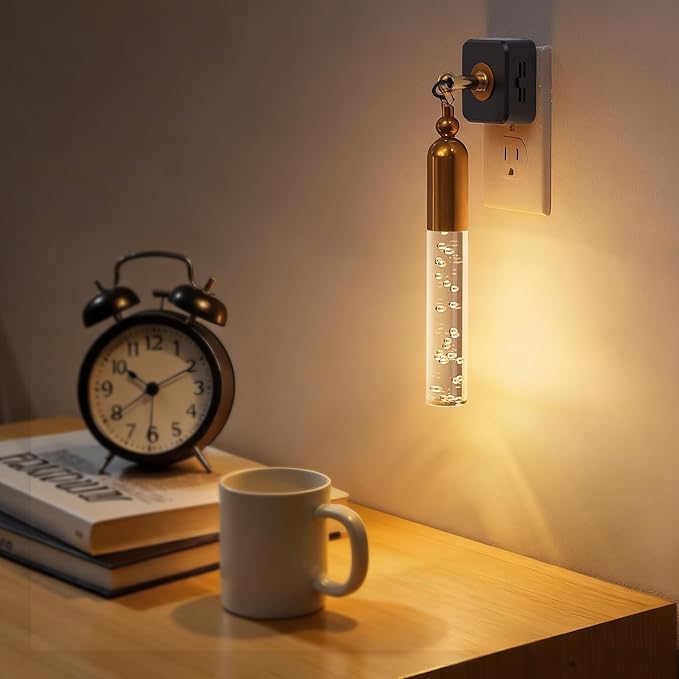 L LOHAS LED Night Lights Plug into Wall, Dimmable Night Light 0-100LM, Rotating Night Lights with Light Sensor, 3000K Soft Light, LED Acrylic Bubble Nightlight Plug in for Bathroom Hallway, 1 Pack