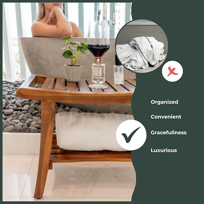 Zionathan Teak Shower Bench, 25 inch, Brown, Teak Wood, Bench, Bath-and-Shower-Safety-Seating-and-Transfer-Benches