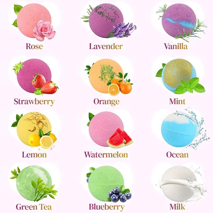 Bath Bombs Gift Set Large 12 PCS 2.8oz Organic Natural Essential Oils, Relax and Moisturize Skin, Luxury Spa Bomb Gifts for Girl, Mom, Kids, Wife, Birthday, Valentine's Day, Anniversary