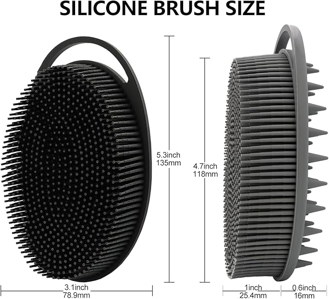 2 Pack Silicone Body Scrubber, Loofah Double-Sided Body Brush,Shower Scrubber and Scalp Massager Shampoo Brush for Sensitive Kids Women Men All Kinds of Skin (Black & Gray)