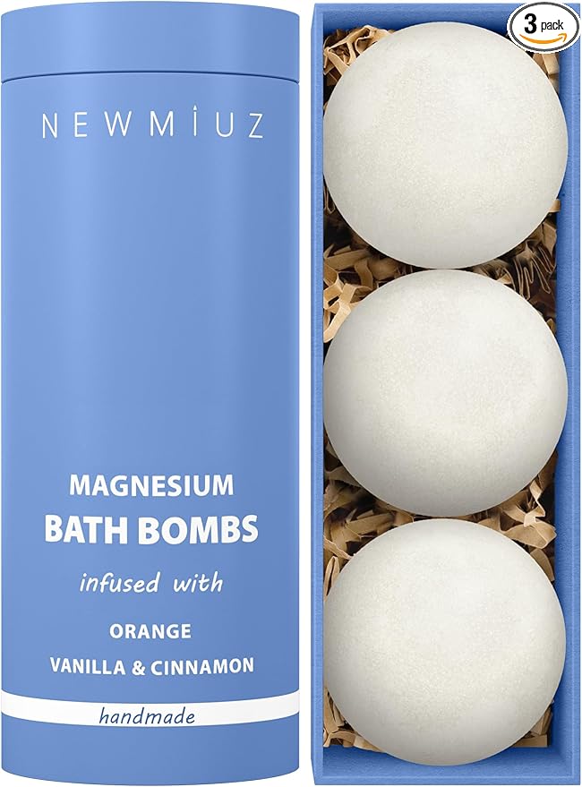 Magnesium Bath Bombs Post Workout Recovery Sore Muscles Tension Epsom Salt Luxury Bubble Bath Spa Essential Oil Infused Bath Bombs Vanilla Cinnamon Orange Perfect Stocking Stuffers Gift