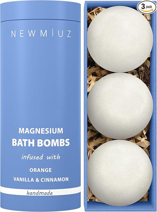 Magnesium Bath Bombs Post Workout Recovery Sore Muscles Tension Epsom Salt Luxury Bubble Bath Spa Essential Oil Infused Bath Bombs Vanilla Cinnamon Orange Perfect Stocking Stuffers Gift