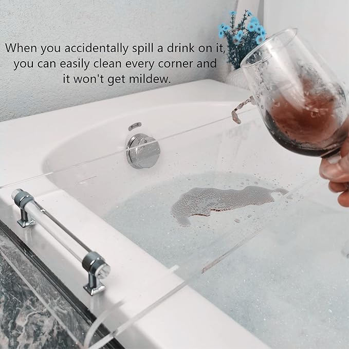 31" Silver Handles Luxury Bathtub Tray Caddy for Bath tub Table Tray with Silver Handles for Bathroom Bath Accessories Storage Organizer tub Tray