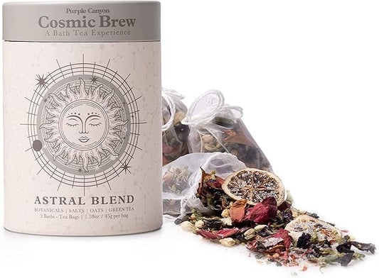 Astral Blend Bath Tea by Purple Canyon | 3 Purifying Bath Soaks with Sage, Rose, Lemongrass, and Rosemary | Stress Relief Gifts for Women