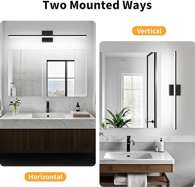 32 Inch LED Bathroom Vanity Light (Cool White 6000K), Black Modern Bathroom Light Fixture Over Mirror, Vanity Light Bar with Angle Adjustable