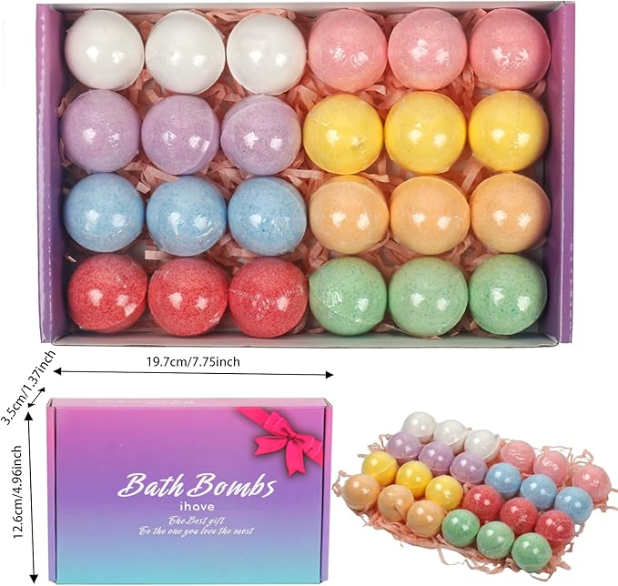 iHave Bath Bombs, 24 Pcs Mini BathBombs Gifts for Women - Perfect Bubble Bath Gift Set for Boys and Girls