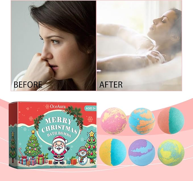 Christmas Bath Bombs Set | Luxury Fizzing Bubbles Ball with Long-Lasting Fragrance & Moisturizing Oils | Plant-Based Skin Cleanse for Women & Men