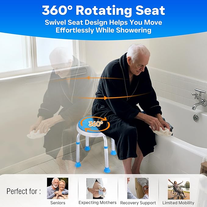 360° Swivel Shower Seat, FSA/HSA Eligible, 6-Height Adjustable Bath Stool with Non-Slip Seat & Rubber Tips, Easy Assembly, Ideal for Seniors, Handicap, Pregnant – 350 lbs Capacity