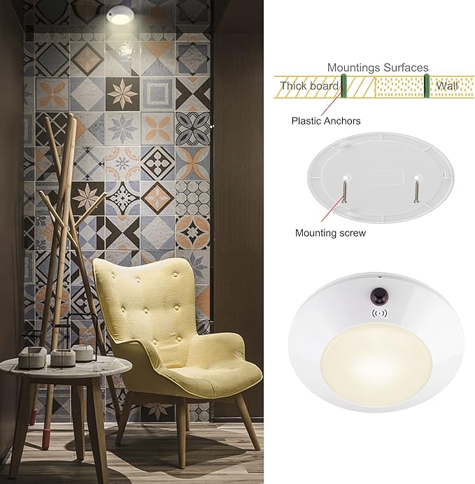 BIGLIGHT Wireless Ceiling Light Battery Operated, Color Changing Shower Lights with Remote, RGB LED Night Light for Hallway Shed Closet Corridor Laundry Bedroom Bathroom Mood Lighting, 5 Inch